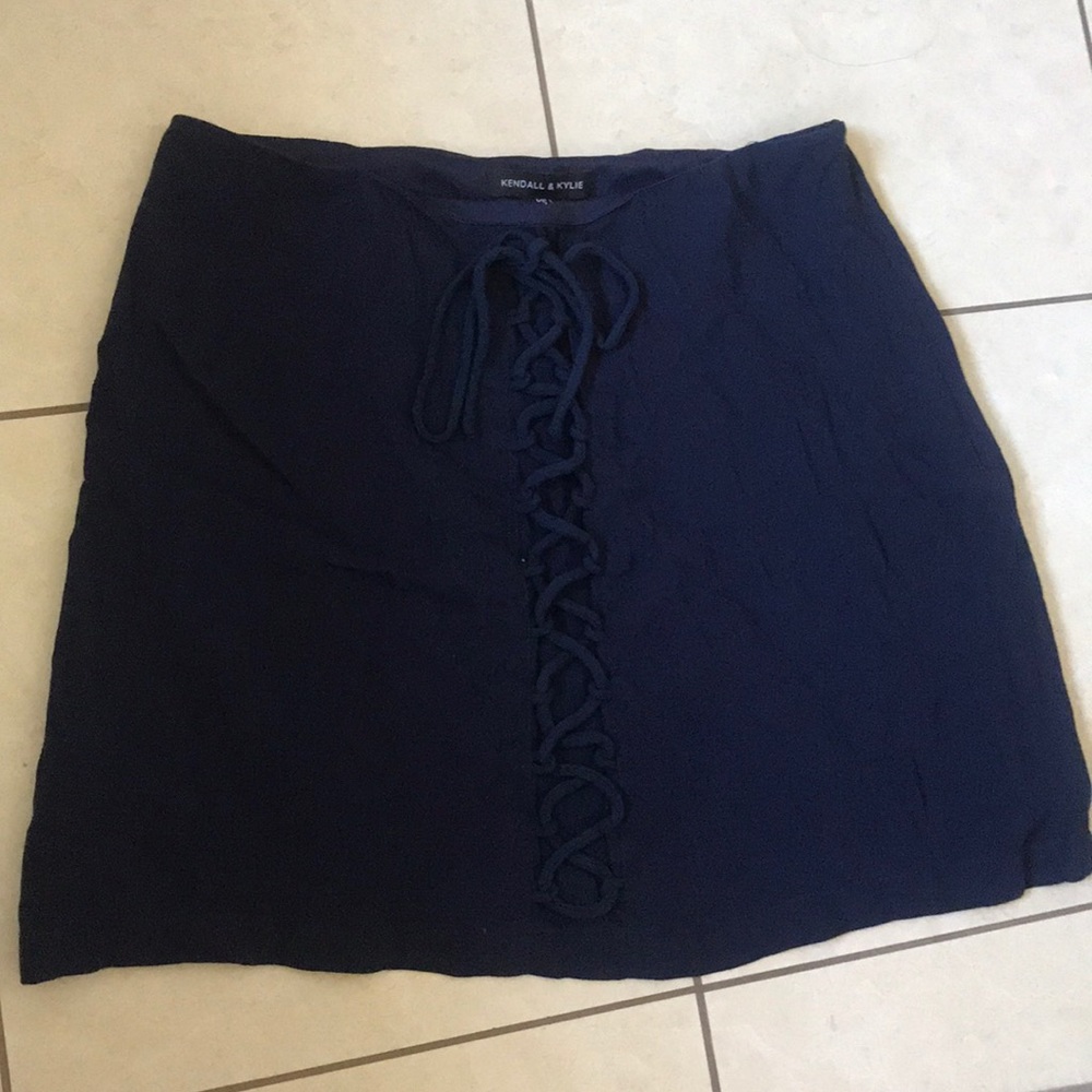 kendall&kylie navy blue mini skirt with tie detail